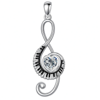 wholesale 925 Sterling Silver Music Note Heart Pendant Necklace-04-April Without Chain