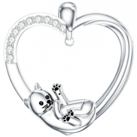wholesale 925 Sterling Silver Stone Cat Heart Necklace w Initial 26 Alphabets Gift-D Without Chain