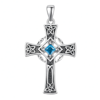 wholesale 925 Sterling Silver Garnet Celtic Cross Necklace for Men 22 +2 Chain-Silver-December Without Chain