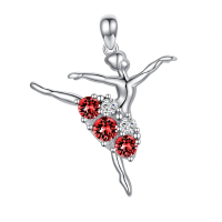 wholesale 925 Sterling Silver Ballet Dancer Necklace Wholesale With Green And White Crystals-Red Without Chain