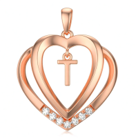 wholesale 925 Sterling Silver Moissanite Heart Initial Pendant Necklace for Her-Rose Gold - T Initial Without Chain