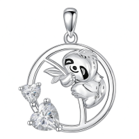 wholesale 925 Sterling Silver Sloth & Heart Charm Pendant Necklace - Gifts for Her-01-Heart-Sloth Without Chain