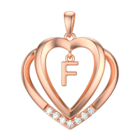 wholesale 925 Sterling Silver Moissanite Heart Initial Pendant Necklace for Her-Rose Gold - F Initial Without Chain