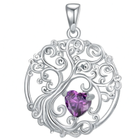 wholesale 925 Sterling Silver Heart Moonstone Tree Of Life Pendant Necklace-02-Feb-Amethyst Without Chain