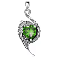 wholesale 925 Sterling Silver Birthstone Dragon Heart Pendant Necklace-August Without Chain