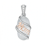wholesale 925 Sterling Silver Mom Pendant Necklace Wholesale With Zircon Accent And Engraved Mom Script-Mom-Mother of Pearl Without Chain