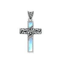 wholesale 925 Sterling Silver Blue Moonstone Cross Pendant With Chain-Moonstone Necklace Without Chain
