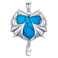 wholesale 925 Sterling Silver Blue Turquoise Heart-Shaped Dragon Pendant Necklace for Women and Girls-Heart Dragon-Turquoise Without Chain