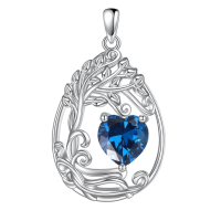 wholesale 925 Sterling Silver Heart Pendant Necklace Wholesale Gold Plated-09-Sep-Sapphire Without Chain