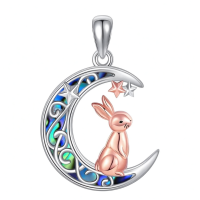 wholesale 925 Sterling Silver Moon Rabbit Necklace With Abalone Shell-Rabbit on moon Without Chain