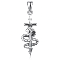 wholesale 925 Sterling Silver Snake Sword Cross Pendant Necklace  for Men & Women Gothic Religious Jewelry Baptism Gift-D- Snake Cross Without Chain