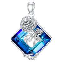 wholesale 925 Sterling Silver Blue Crystal Flower Pendant Necklace-October-marigold Without Chain