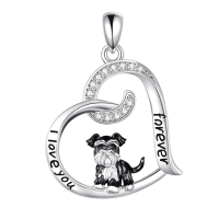 wholesale 925 Sterling Silver Crystal Dog in Heart Pendant Necklace for Women - Pet Lovers' s-Schnauzer Dog Without Chain