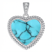 wholesale 925 Sterling Silver Gemstone Heart Necklace for Women Gift for Her Mom Wife-Turquoise-Dec. Without Chain