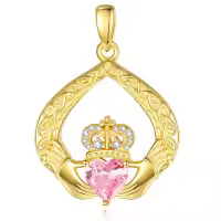 wholesale 925 Sterling Silver Claddagh Birthstone Pendant Necklaces for Women-10 Oct - Tourmaline Without Chain