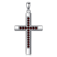 wholesale 925 Sterling Silver Birthstone Cross Necklace for Women Men -01-Jan-Garnet Without Chain