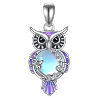wholesale 925 Sterling Silver Black Onyx Filigree Owl Pendant Necklace for Women-Moonstone purple owl necklace Without Chain