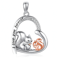 wholesale 925 Sterling Silver Heart-Shaped Squirrel and Cat Pendant Necklace - I Love You Forever Charm for Women & Girls' Gifts-Squirrel Necklace Without Chain