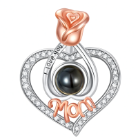 wholesale 925 Sterling Silver I Love You Mom Heart Rose Pearl Pendant Necklaces Mother's Day Gift for Women-A-Mom+Photo Fill-A-Mom+Photo Without Chain