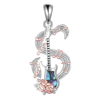 wholesale 925 Sterling Silver Electric Guitar & Music Notes with Labradorite Stone Pendant Necklace s for Women-Guitar Necklace Without Chain