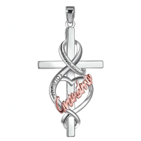 wholesale 925 Sterling Silver Cross Heart Grandma Necklace Wholesale With Engraving-silver-Grandma Cross Necklace Without Chain