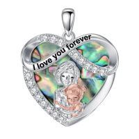 wholesale 925 Sterling Silver Heart Pendant with Abalone Shell and Turquoise Gemstones - I Love You Forever Necklace for Grandma & Granddaughter-04-Abalone Shell Without Chain