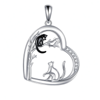 wholesale 925 Sterling Silver Cat Heart Pendant Necklace-Cat Necklace Without Chain