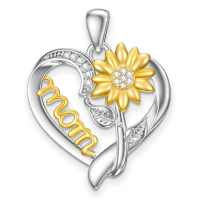 wholesale 925 Sterling Silver Heart Mom Sunflower Pendant Necklace-mom sunflower Without Chain