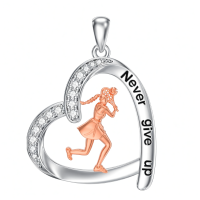 wholesale 925 Sterling Silver Tennis Girl Heart Pendant Necklace Rose Gold Never Give Up-08-Tennis Without Chain