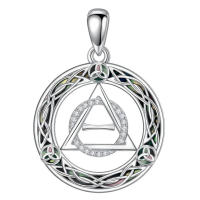 wholesale 925 Sterling Silver Moonstone & Abalone Shell Triple Moon Goddess Pendant Necklace - Protection & Blessings, Celtic Knot, 22mm-Therian-Celtic Knot Without Chain