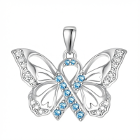 wholesale 925 Sterling Silver Blue Crystal Butterfly Pendant Necklace - PTSD Awareness s for Women-Blue-Colon Cancer Without Chain
