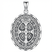 wholesale 925 Sterling Silver Archangel Medals St Pendant Necklace for Men Women-10-St Benedict rune(oval silver) Without Chain