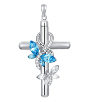 wholesale 925 Sterling Silver Cross Memorial Necklace With Blue Butterfly Design-B_Dragonfly Urn Necklace Non-personalized Without Chain