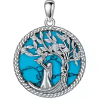wholesale 925 Sterling Silver Turquoise and Cubic Zirconia Tree of Life Pendant Necklace Wholesale for Women's Mothers' Day Gift-Mother and Daugther Without Chain