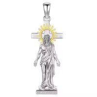 wholesale 925 Sterling Silver Jesus Christ Cross Pendant with Halo and Stone Protection Necklace for Men & Women-A01-Hanging Cross-Sun Without Chain