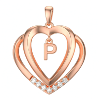 wholesale 925 Sterling Silver Moissanite Heart Initial Pendant Necklace for Her-Rose Gold - P Initial Without Chain