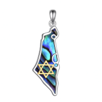 wholesale 925 Sterling Silver Abalone Shell Star of David Israel Map Pendant Necklace-Palestine Without Chain