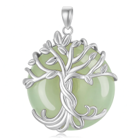 wholesale 925 Sterling Silver Tree Of Life Pendant Necklace Wholesale With Green Gemstone-1A-Tree of Life-White Gold-Jade-1A-Tree of Life-White Gold-Jade Without Chain