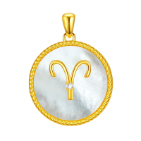 wholesale 925 Sterling Silver Mother of Pearl Aries Zodiac Pendant Necklace-Aries Without Chain