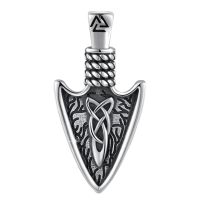 wholesale 925 Sterling Silver Viking Arrowhead Pendant Necklace Wholesale With Rune Engravings-Arrow Necklace（ oxidation） Without Chain