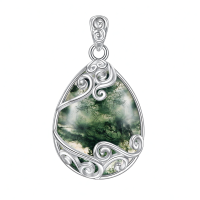 wholesale 925 Sterling Silver Filigree Teardrop Pendant Necklace for Women-O-Moss Agate Filigree Necklace Without Chain