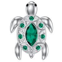 wholesale 925 Sterling Silver Turtle Pendant With Green Gemstones-Green Without Chain