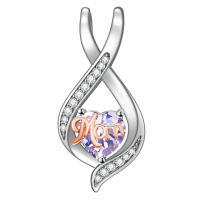 wholesale 925 Sterling Silver Mom Heart Pendant Necklace-06-June Without Chain