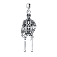 wholesale 925 Sterling Silver Halloween Punk Skull Skeleton Pendant Chain Necklace for Men Women  47cm Length-Skeleton Without Chain