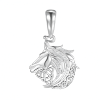 wholesale 925 Sterling Silver Celtic Knot Horse Head Pendant Necklace Norse Viking s for Men Women-White Gold Plated Without Chain
