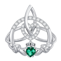 wholesale 925 Sterling Silver Celtic Claddagh Love Knot Pendant With Heart Shaped Green Stone-Claddagh Without Chain