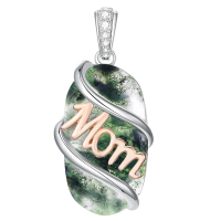 wholesale 925 Sterling Silver Mom Pendant Necklace Wholesale With Zircon Accent And Engraved Mom Script-Green Without Chain