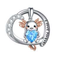 wholesale 925 Sterling Silver Cute Angel Pendant With Blue Heart Crystal-Axolotl Necklace Without Chain