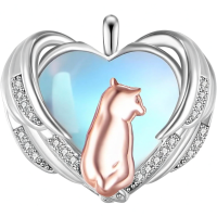 wholesale 925 Sterling Silver Heart Cat Shape Blue Opal Stone Pet Ashes Keepsake Cremation Jewelry Urn Necklace Memorial Pendant for Women and Men-Dog Without Chain