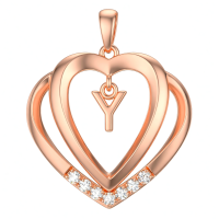 wholesale 925 Sterling Silver Moissanite Heart Initial Pendant Necklace for Her-Rose Gold - Y Initial Without Chain